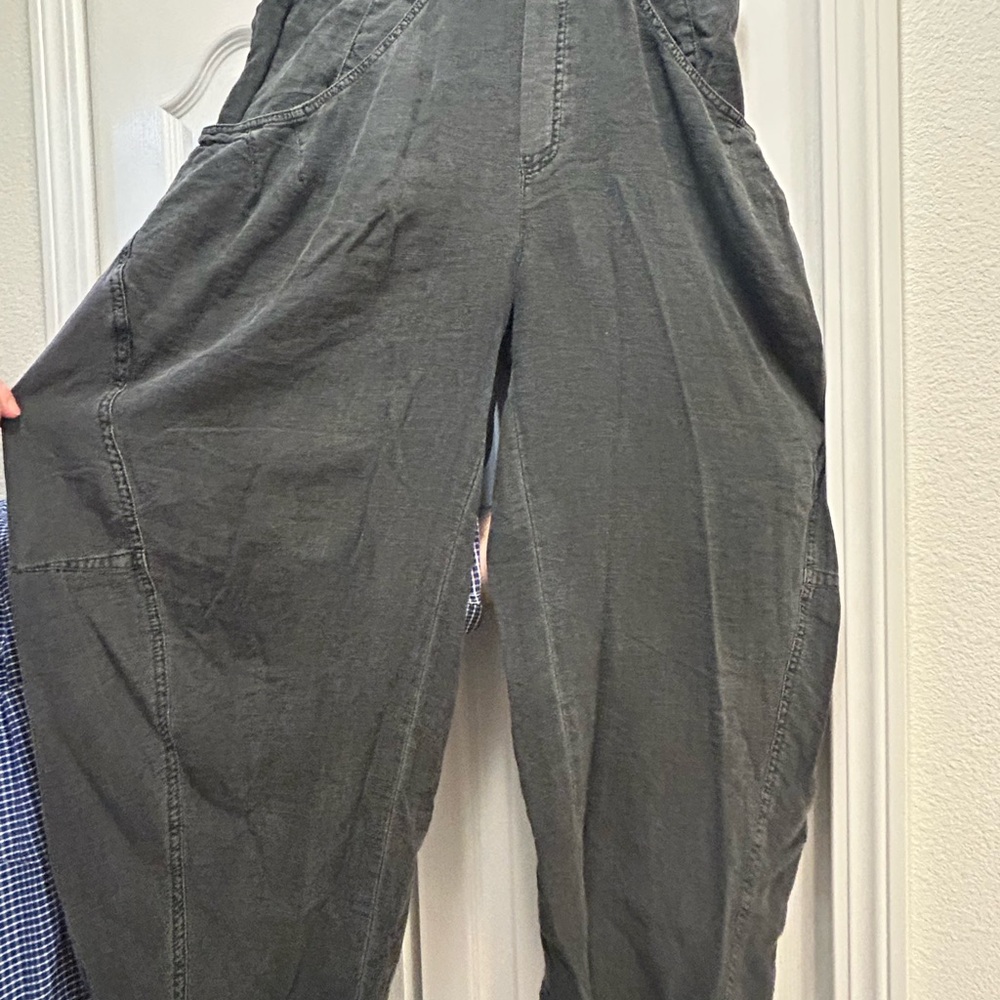 Free People Charcoal Gray Linen Wide Leg Pants Size Small